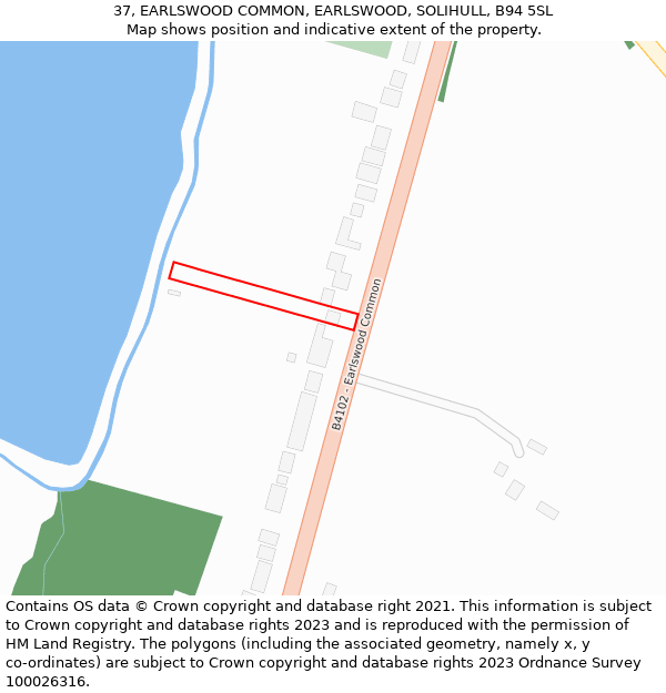 37, EARLSWOOD COMMON, EARLSWOOD, SOLIHULL, B94 5SL: Location map and indicative extent of plot