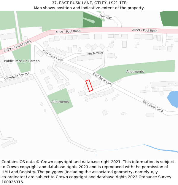37, EAST BUSK LANE, OTLEY, LS21 1TB: Location map and indicative extent of plot