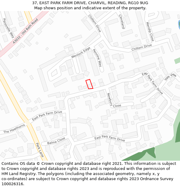 37, EAST PARK FARM DRIVE, CHARVIL, READING, RG10 9UG: Location map and indicative extent of plot