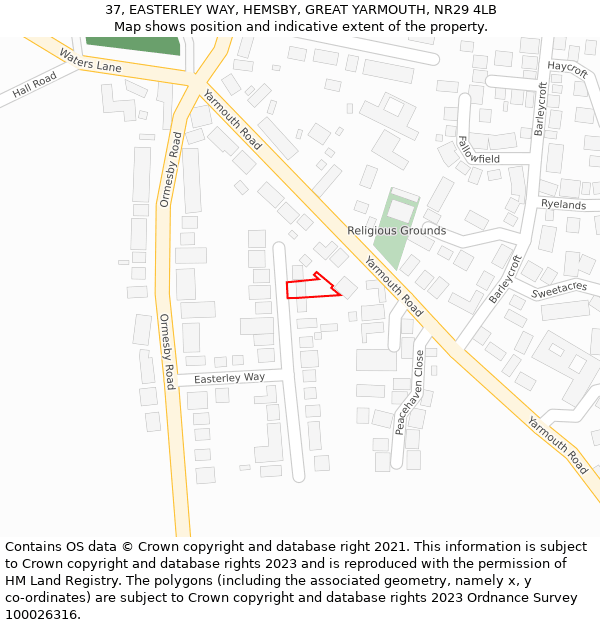 37, EASTERLEY WAY, HEMSBY, GREAT YARMOUTH, NR29 4LB: Location map and indicative extent of plot