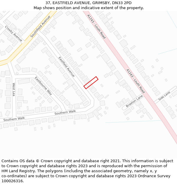 37, EASTFIELD AVENUE, GRIMSBY, DN33 2PD: Location map and indicative extent of plot