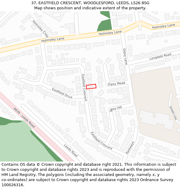 37, EASTFIELD CRESCENT, WOODLESFORD, LEEDS, LS26 8SG: Location map and indicative extent of plot