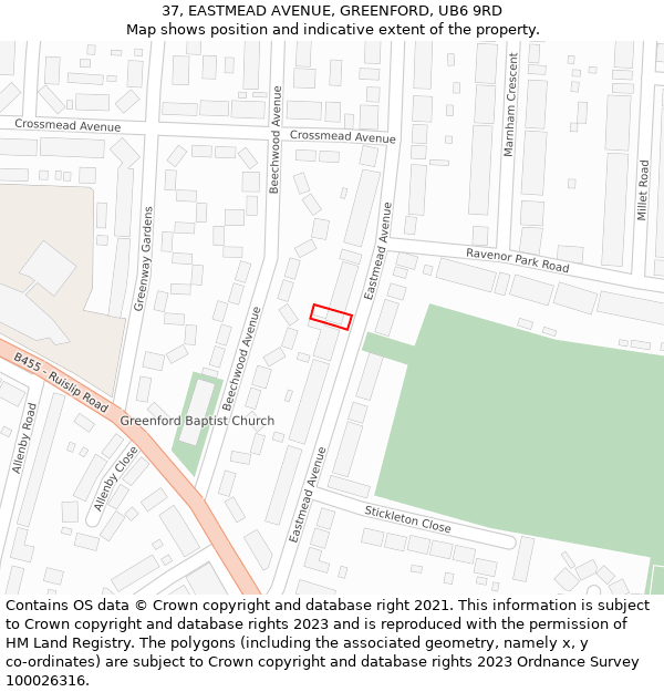 37, EASTMEAD AVENUE, GREENFORD, UB6 9RD: Location map and indicative extent of plot