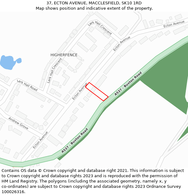 37, ECTON AVENUE, MACCLESFIELD, SK10 1RD: Location map and indicative extent of plot