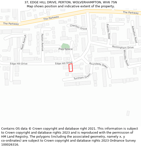 37, EDGE HILL DRIVE, PERTON, WOLVERHAMPTON, WV6 7SN: Location map and indicative extent of plot