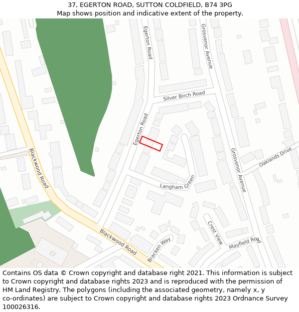 37, EGERTON ROAD, SUTTON COLDFIELD, B74 3PG: Location map and indicative extent of plot