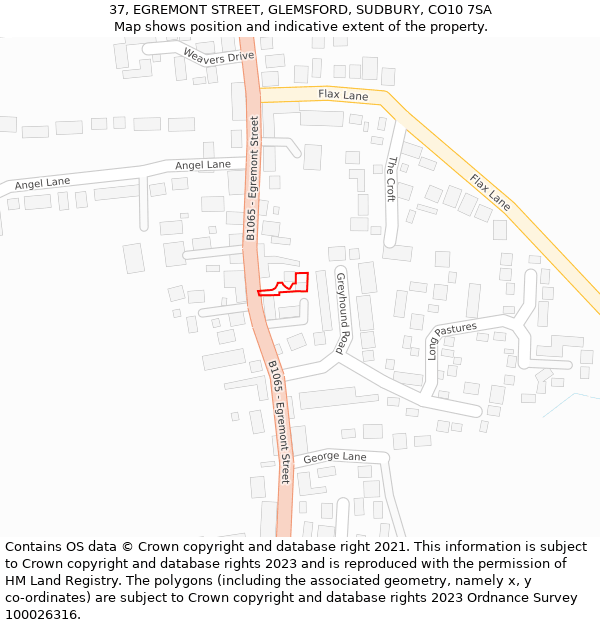 37, EGREMONT STREET, GLEMSFORD, SUDBURY, CO10 7SA: Location map and indicative extent of plot