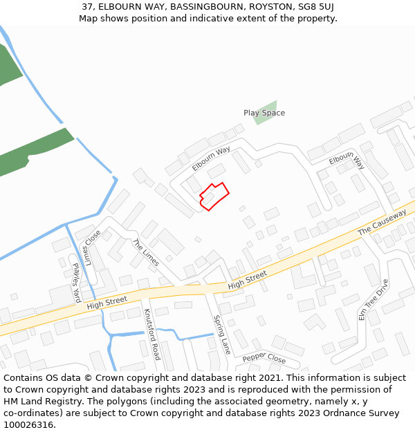 37, ELBOURN WAY, BASSINGBOURN, ROYSTON, SG8 5UJ: Location map and indicative extent of plot