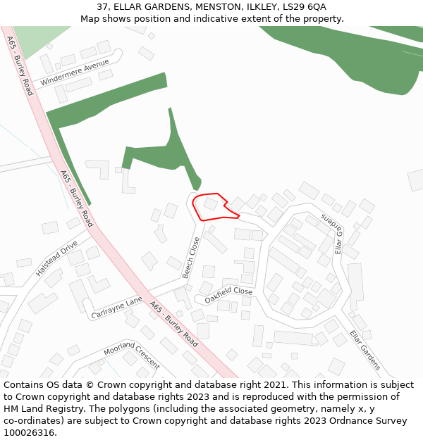 37, ELLAR GARDENS, MENSTON, ILKLEY, LS29 6QA: Location map and indicative extent of plot