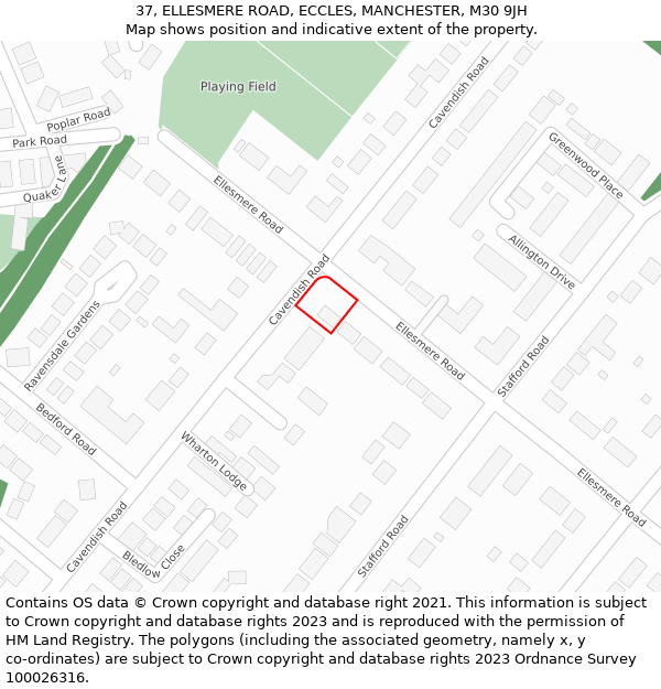 37, ELLESMERE ROAD, ECCLES, MANCHESTER, M30 9JH: Location map and indicative extent of plot