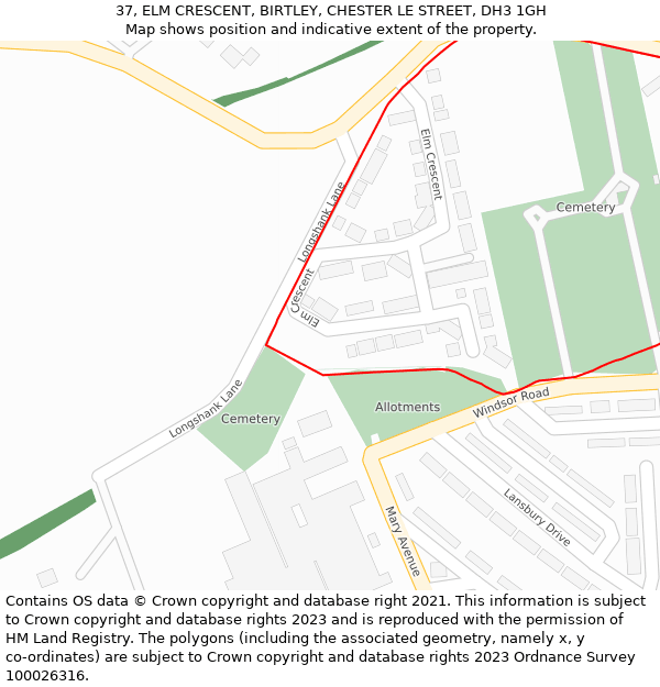 37, ELM CRESCENT, BIRTLEY, CHESTER LE STREET, DH3 1GH: Location map and indicative extent of plot