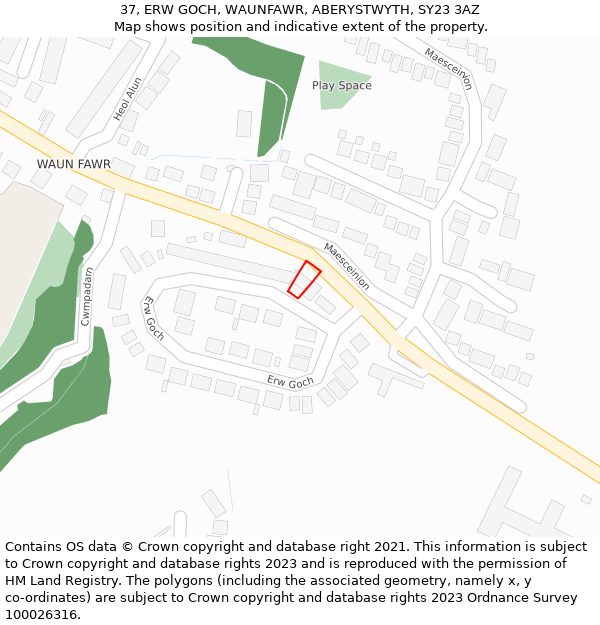 37, ERW GOCH, WAUNFAWR, ABERYSTWYTH, SY23 3AZ: Location map and indicative extent of plot