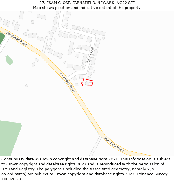 37, ESAM CLOSE, FARNSFIELD, NEWARK, NG22 8FF: Location map and indicative extent of plot
