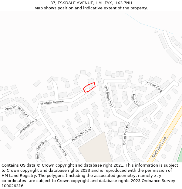 37, ESKDALE AVENUE, HALIFAX, HX3 7NH: Location map and indicative extent of plot