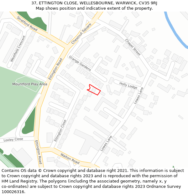 37, ETTINGTON CLOSE, WELLESBOURNE, WARWICK, CV35 9RJ: Location map and indicative extent of plot
