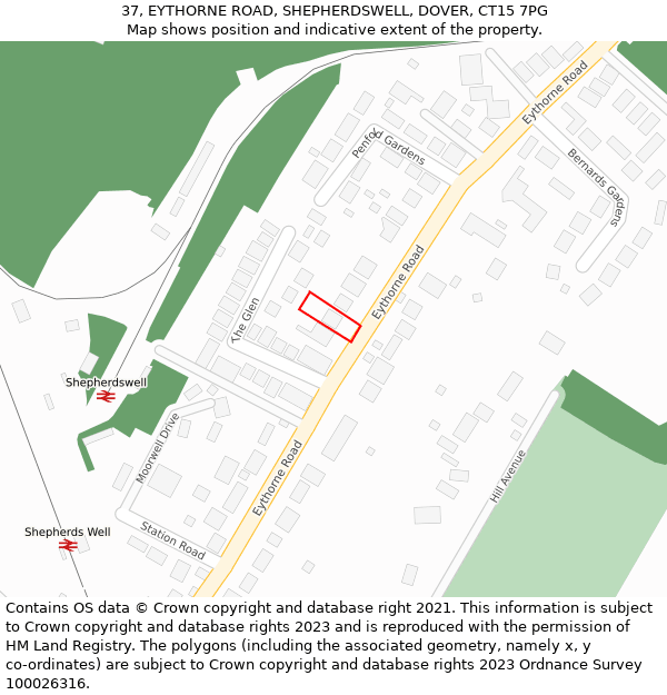 37, EYTHORNE ROAD, SHEPHERDSWELL, DOVER, CT15 7PG: Location map and indicative extent of plot