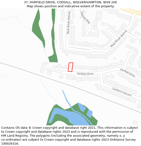 37, FAIRFIELD DRIVE, CODSALL, WOLVERHAMPTON, WV8 2AE: Location map and indicative extent of plot