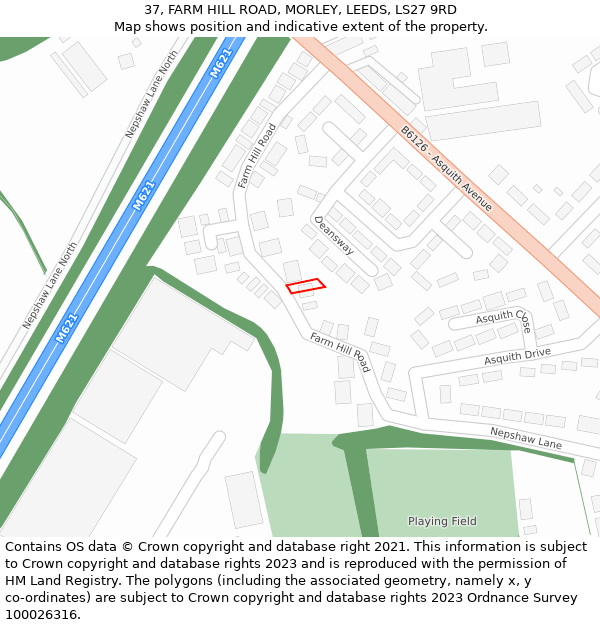 37, FARM HILL ROAD, MORLEY, LEEDS, LS27 9RD: Location map and indicative extent of plot
