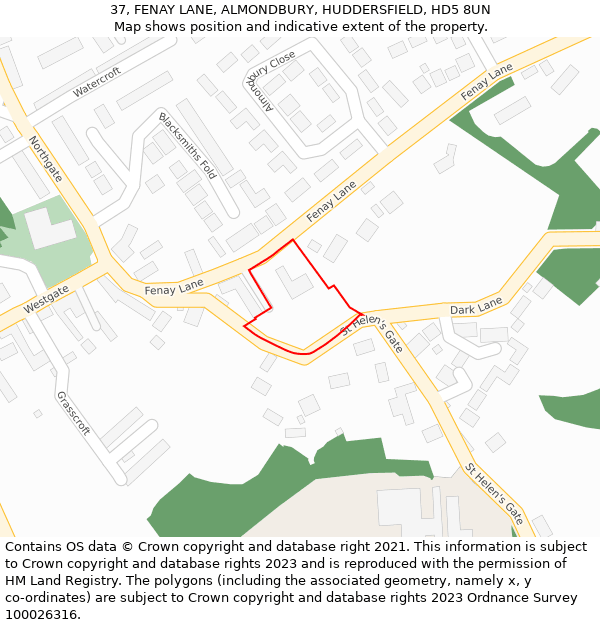 37, FENAY LANE, ALMONDBURY, HUDDERSFIELD, HD5 8UN: Location map and indicative extent of plot