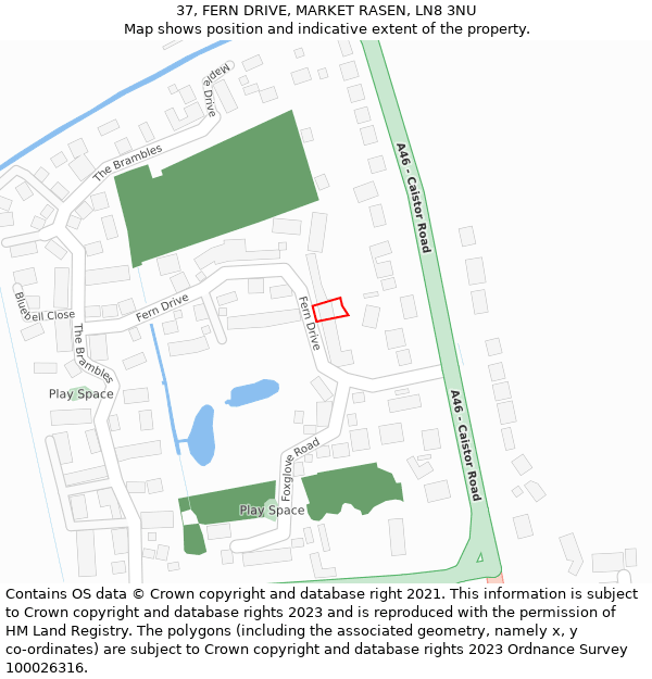 37, FERN DRIVE, MARKET RASEN, LN8 3NU: Location map and indicative extent of plot