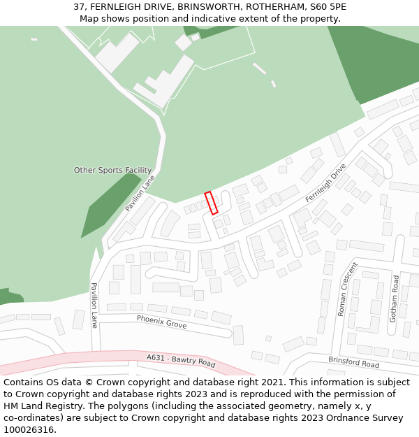 37, FERNLEIGH DRIVE, BRINSWORTH, ROTHERHAM, S60 5PE: Location map and indicative extent of plot