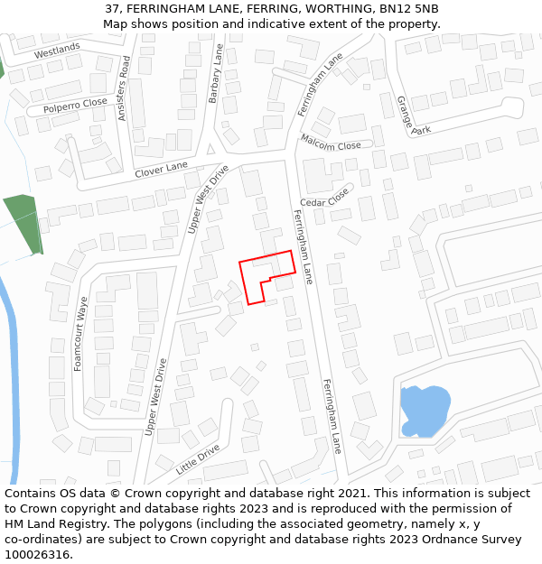 37, FERRINGHAM LANE, FERRING, WORTHING, BN12 5NB: Location map and indicative extent of plot
