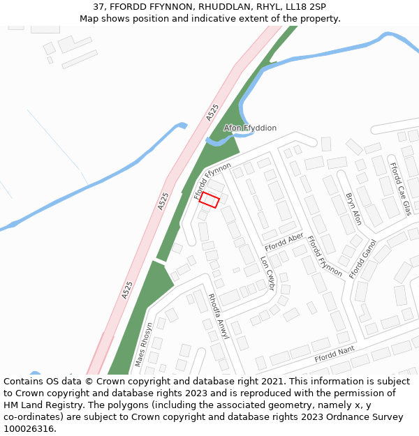 37, FFORDD FFYNNON, RHUDDLAN, RHYL, LL18 2SP: Location map and indicative extent of plot