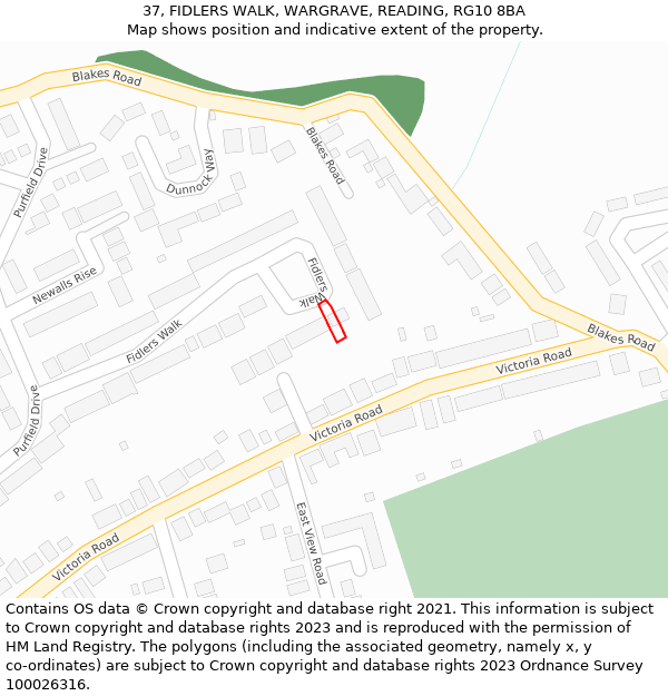 37, FIDLERS WALK, WARGRAVE, READING, RG10 8BA: Location map and indicative extent of plot