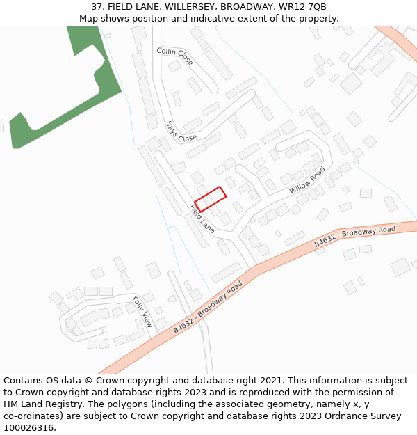 37, FIELD LANE, WILLERSEY, BROADWAY, WR12 7QB: Location map and indicative extent of plot