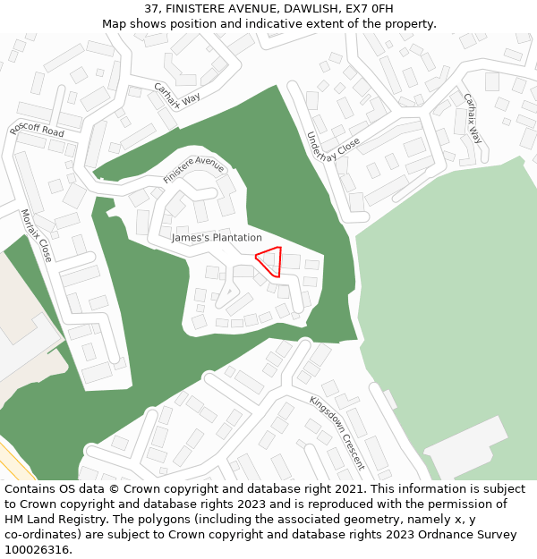 37, FINISTERE AVENUE, DAWLISH, EX7 0FH: Location map and indicative extent of plot