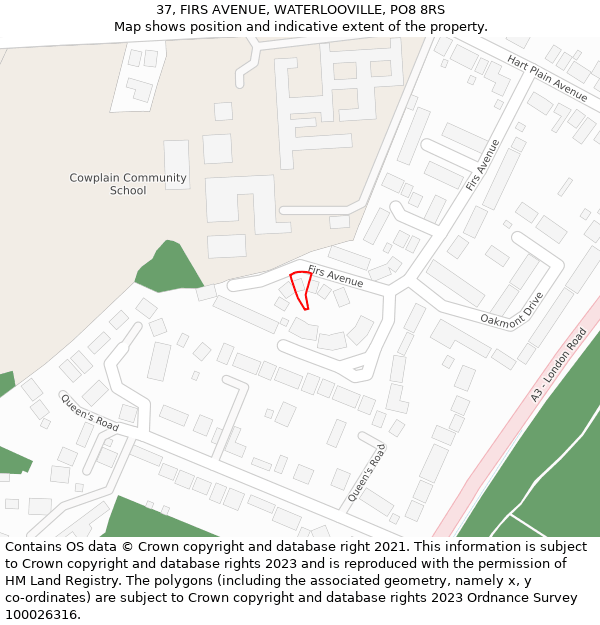 37, FIRS AVENUE, WATERLOOVILLE, PO8 8RS: Location map and indicative extent of plot