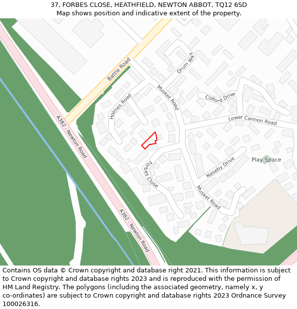 37, FORBES CLOSE, HEATHFIELD, NEWTON ABBOT, TQ12 6SD: Location map and indicative extent of plot