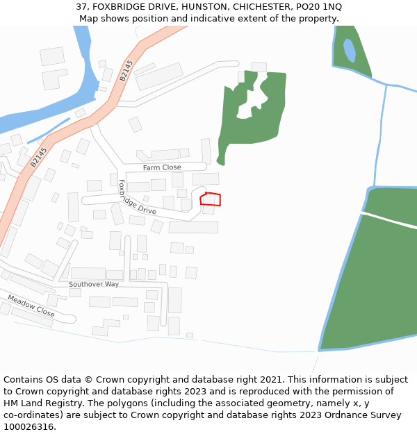 37, FOXBRIDGE DRIVE, HUNSTON, CHICHESTER, PO20 1NQ: Location map and indicative extent of plot