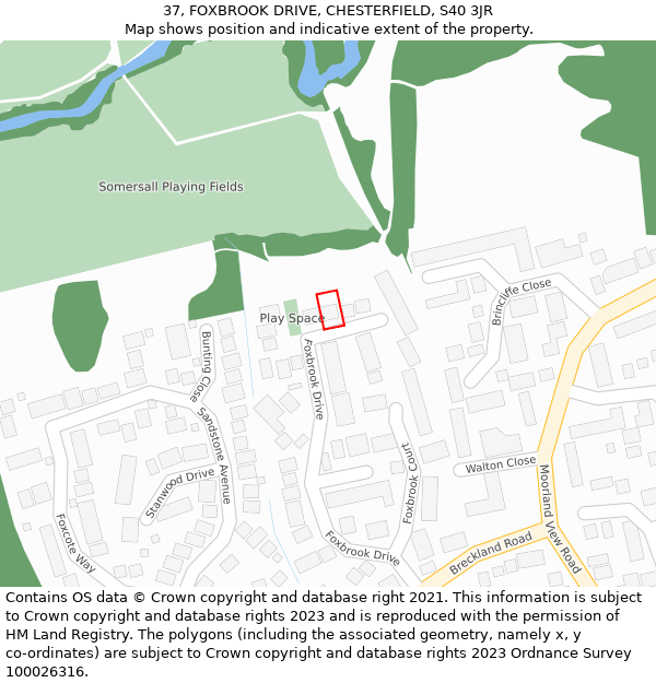 37, FOXBROOK DRIVE, CHESTERFIELD, S40 3JR: Location map and indicative extent of plot