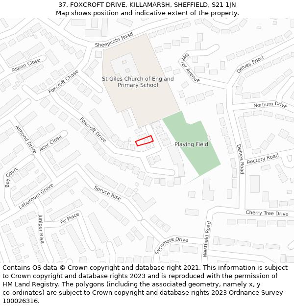 37, FOXCROFT DRIVE, KILLAMARSH, SHEFFIELD, S21 1JN: Location map and indicative extent of plot