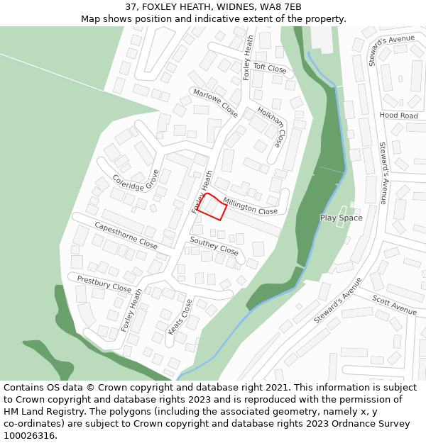 37, FOXLEY HEATH, WIDNES, WA8 7EB: Location map and indicative extent of plot