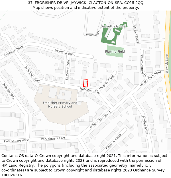 37, FROBISHER DRIVE, JAYWICK, CLACTON-ON-SEA, CO15 2QQ: Location map and indicative extent of plot