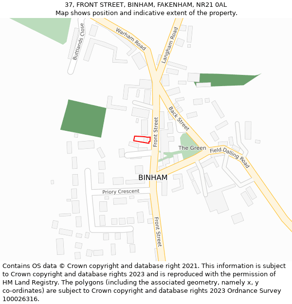 37, FRONT STREET, BINHAM, FAKENHAM, NR21 0AL: Location map and indicative extent of plot