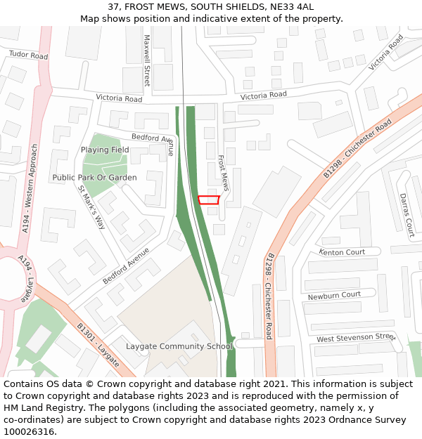 37, FROST MEWS, SOUTH SHIELDS, NE33 4AL: Location map and indicative extent of plot