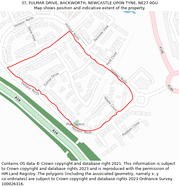 37, FULMAR DRIVE, BACKWORTH, NEWCASTLE UPON TYNE, NE27 0GU: Location map and indicative extent of plot