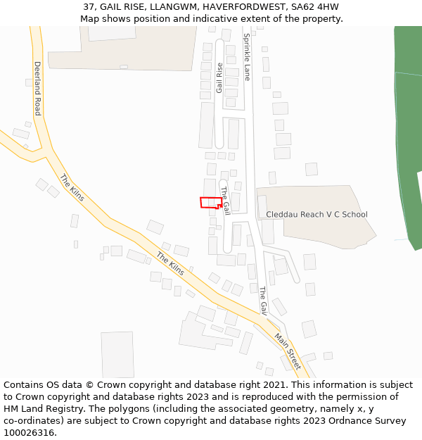 37, GAIL RISE, LLANGWM, HAVERFORDWEST, SA62 4HW: Location map and indicative extent of plot
