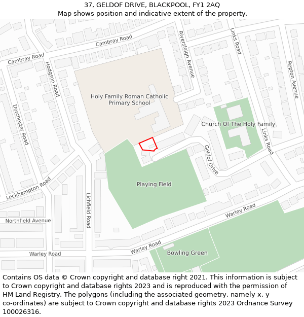 37, GELDOF DRIVE, BLACKPOOL, FY1 2AQ: Location map and indicative extent of plot