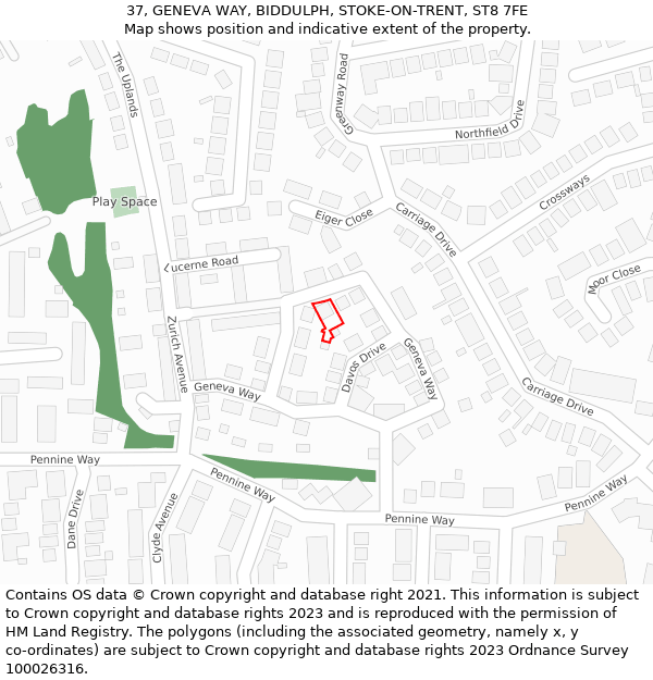 37, GENEVA WAY, BIDDULPH, STOKE-ON-TRENT, ST8 7FE: Location map and indicative extent of plot