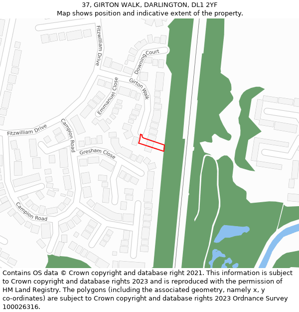 37, GIRTON WALK, DARLINGTON, DL1 2YF: Location map and indicative extent of plot