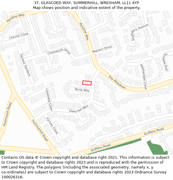 37, GLASCOED WAY, SUMMERHILL, WREXHAM, LL11 4YP: Location map and indicative extent of plot