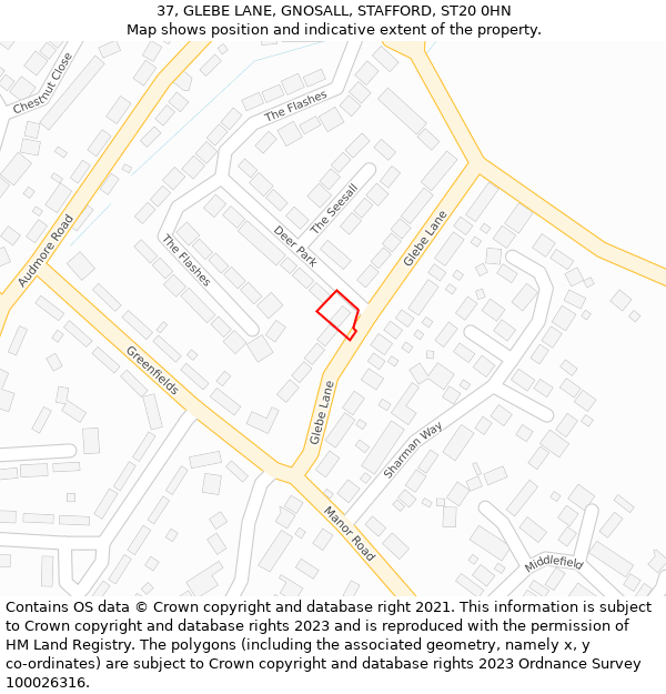 37, GLEBE LANE, GNOSALL, STAFFORD, ST20 0HN: Location map and indicative extent of plot