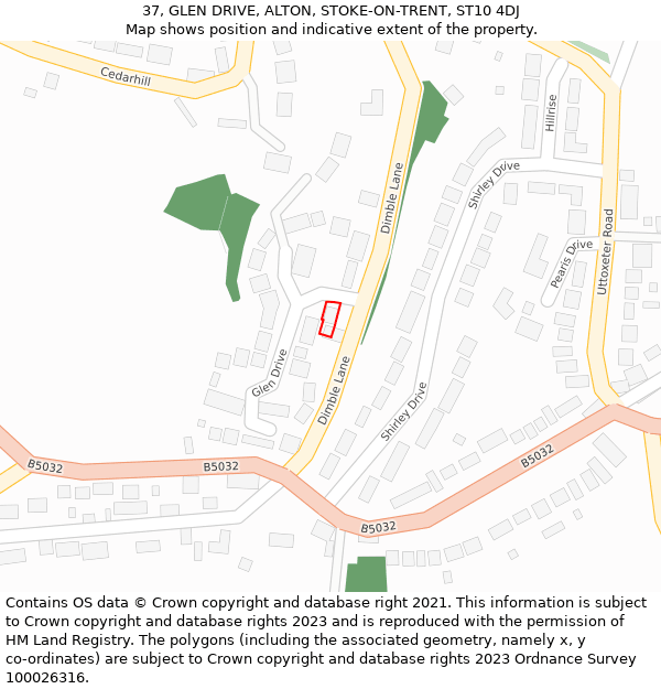 37, GLEN DRIVE, ALTON, STOKE-ON-TRENT, ST10 4DJ: Location map and indicative extent of plot