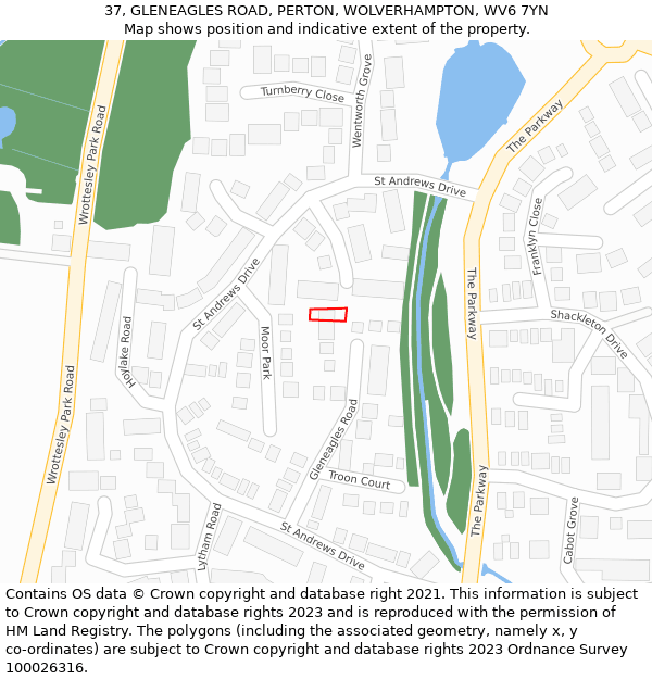 37, GLENEAGLES ROAD, PERTON, WOLVERHAMPTON, WV6 7YN: Location map and indicative extent of plot