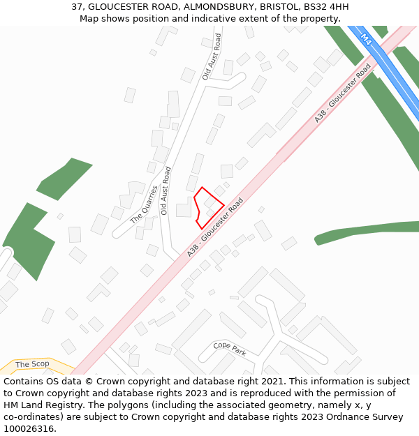 37, GLOUCESTER ROAD, ALMONDSBURY, BRISTOL, BS32 4HH: Location map and indicative extent of plot