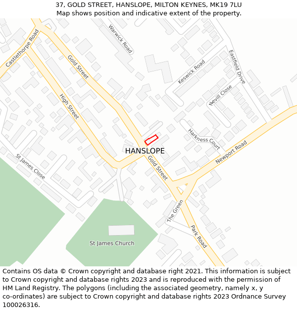 37, GOLD STREET, HANSLOPE, MILTON KEYNES, MK19 7LU: Location map and indicative extent of plot